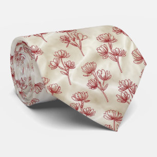 Rotes minimales Blumenmuster in Linien Krawatte