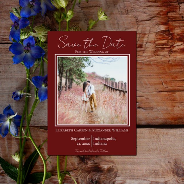Rotes Minimalistisches Foto Save the Date (Red Minimalist Photo Save the Date)