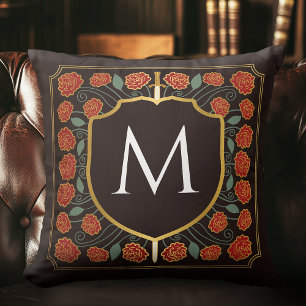 Rotes mittelalterliches Schwert Schild Monogramm W Kissen