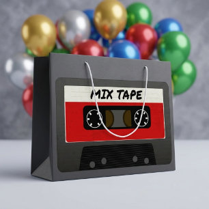 Rotes Mix-Tape - Retro-Geschenk im Stil der 80er u Große Geschenktüte