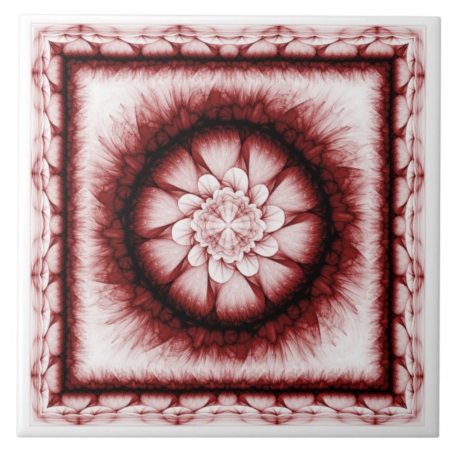 Rotes modernes Blumenmuster Fliese (Vorderseite)