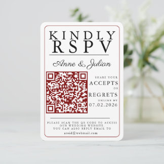 Rotes modernes Foto RSVP Einleger QR-Code Karte