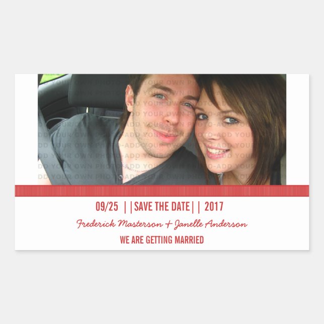 Rotes modernes Foto Save the Date Aufkleber (Vorderseite)
