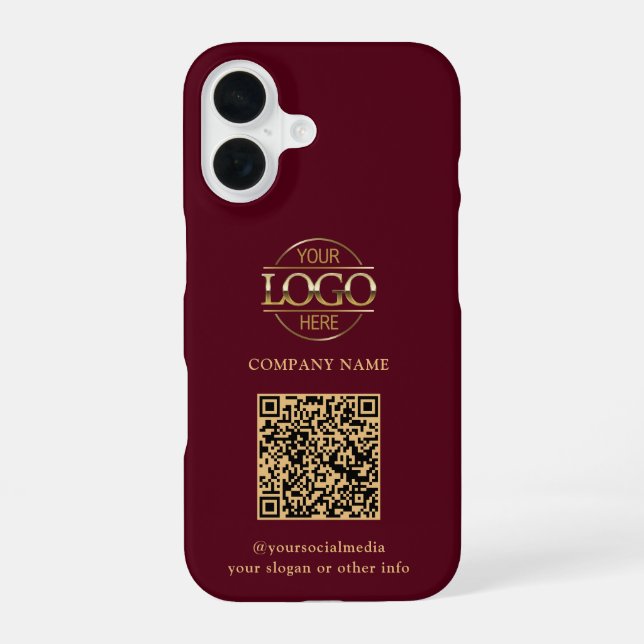Rotes modernes Geschäftslogo & QR-Code-Promotion iPhone 16 Hülle (Rückseite)