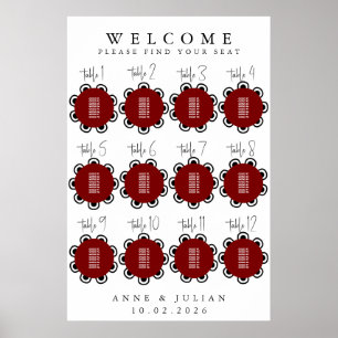 Rotes modernes minimalistisches Hochzeits-Sitzplan Poster