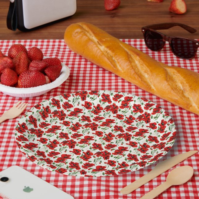 Rotes Mohn-Design Pappteller (Picknick)