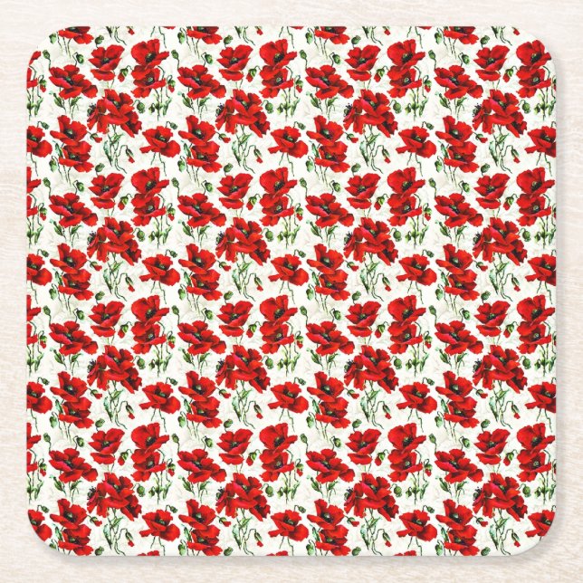 Rotes Mohn-Design Rechteckiger Pappuntersetzer (Vorderseite)
