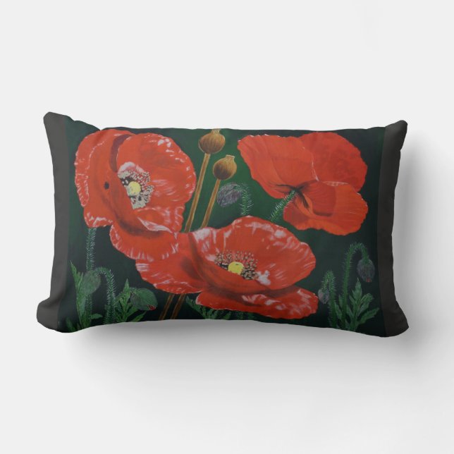 Rotes Mohnblumen-Kissen Lendenkissen (Vorderseite)