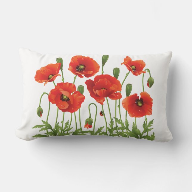 Rotes Mohnblumen-Kissen-ukrainischer Entwurf Lendenkissen (Vorderseite)
