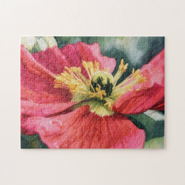 Rotes Mohnblumen-Kunstpuzzle (Horizontal)
