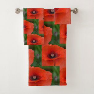 Rotes Mohnblumen-Muster Badhandtuch Set