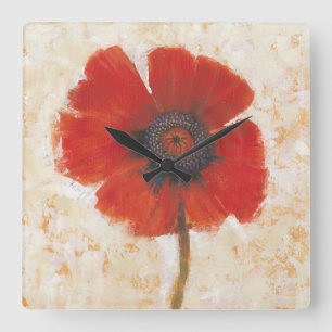 Rotes Mohnblumen-Porträt Quadratische Wanduhr
