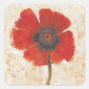 Rotes Mohnblumen-Porträt Quadratischer Aufkleber