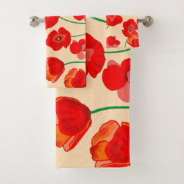 Rotes Mohnfeld auf beigem Hintergrund Badhandtuch Set