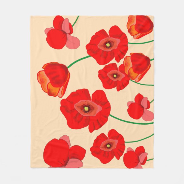 Rotes Mohnfeld Fleecedecke (Vorderseite)