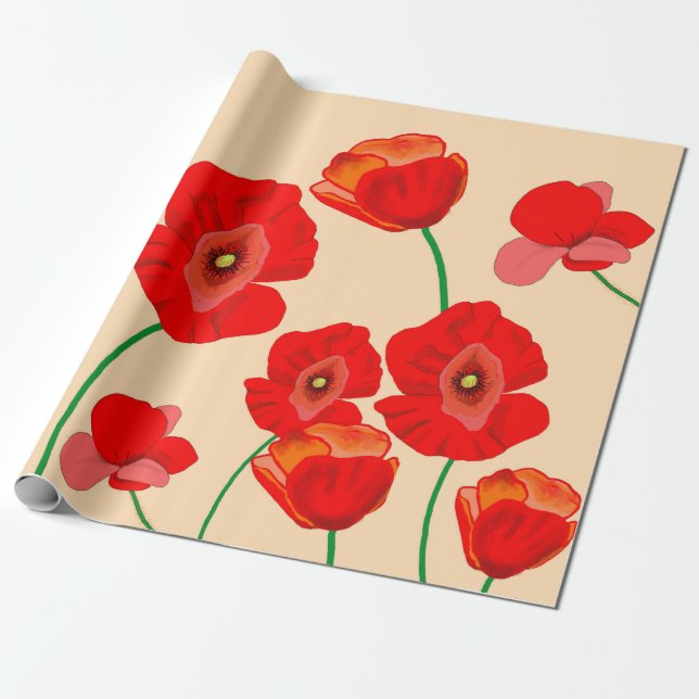 Rotes Mohnfeld Geschenkpapier (Ungerollt)