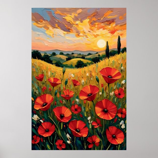 Rotes Mohnfeld Ölmalerei Poster (Vorne)