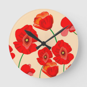 Rotes Mohnfeld  Runde Wanduhr