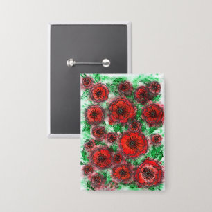 Rotes Mohnfeld Wasserfarbe Botanische Linienkunst Button