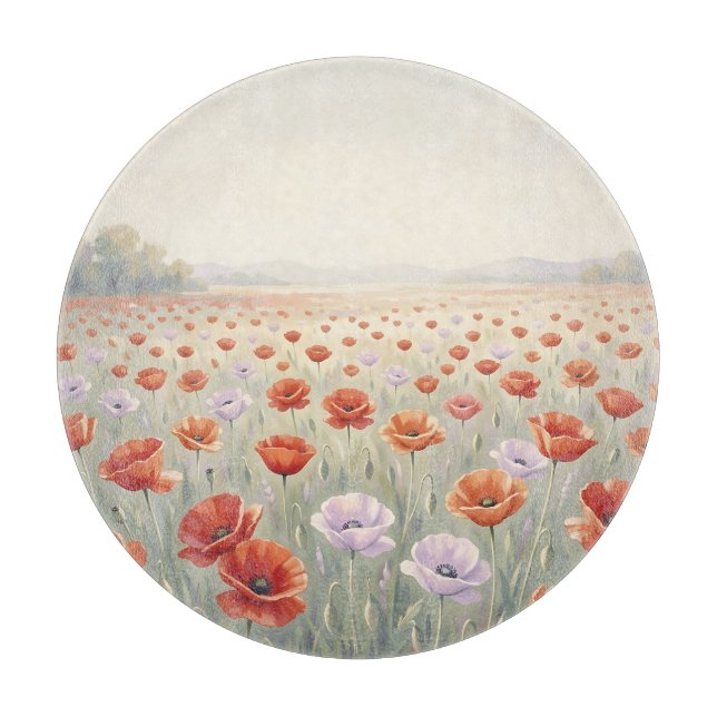 Rotes Mohnfeld Wildblumenwiese  Schneidebrett (Vorderseite)