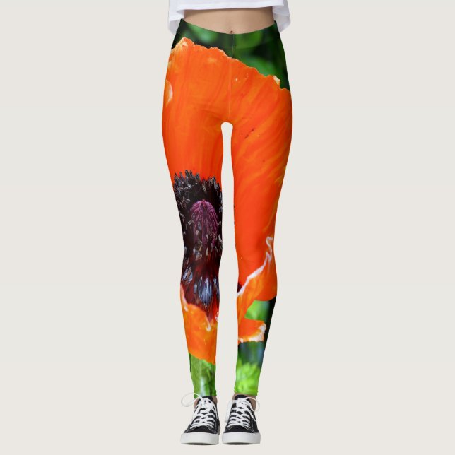Rotes Mohnfoto Leggings (Vorderseite)