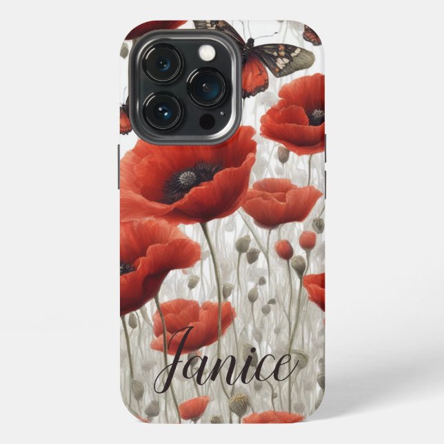 Rotes Mohnmonogramm iPhone 13 Pro Hülle (Hinten)
