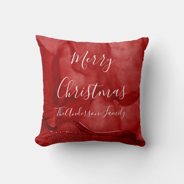 Rotes Monogramm Frohe Weihnachtsbaumkissen Kissen (Vorderseite)