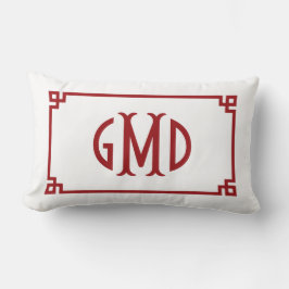 Rotes Monogramm griechischer Schlüssel Lumbalkisse Lendenkissen