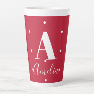 Rotes Monogramm Name Polka Dots Muster Milchtasse