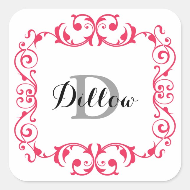 Rotes Monogramm Quadratischer Aufkleber (Vorderseite)