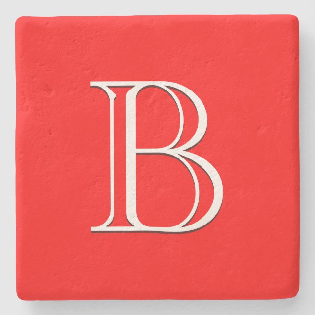 Rotes Monogramm Single Initial Elegantes High End Steinuntersetzer (Vorderseite)