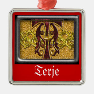 rotes Monogramm T Silbernes Ornament