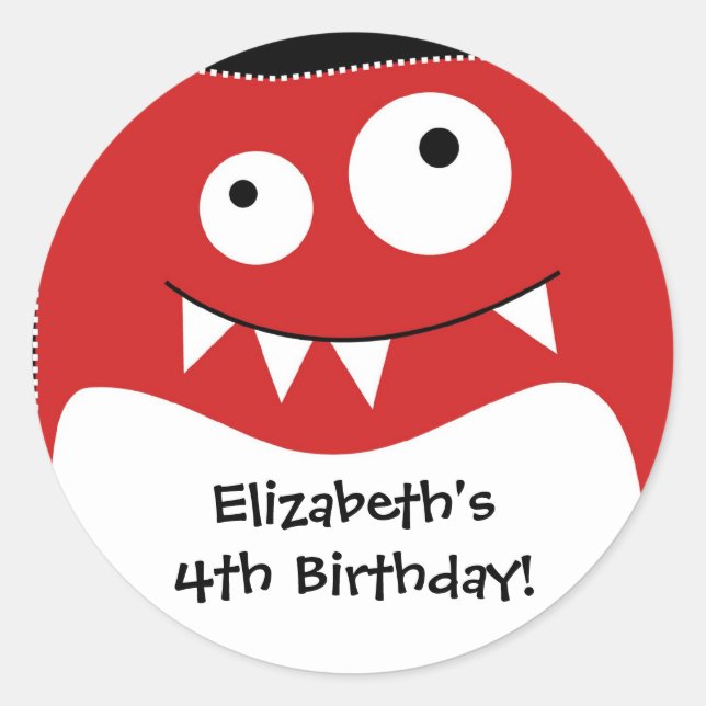 Rotes Monster Bash Geburtstagsticker Runder Aufkleber (Vorderseite)