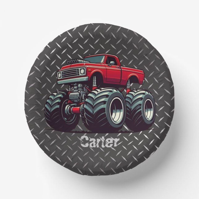 Rotes Monstertruck  Pappteller (Vorderseite)