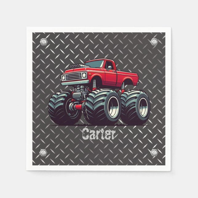 Rotes Monstertruck Serviette (Vorderseite)
