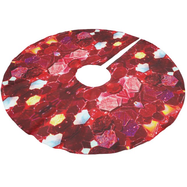 Rotes Mosaikbild glänzender Glitzer v3 Polyester Weihnachtsbaumdecke (Schrägansicht)