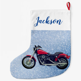 Rotes Motorrad und Schnee Großer Weihnachtsstrumpf