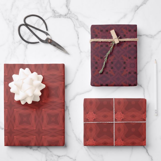 Rotes Muster Geschenkpapier Set (Vorderseite)