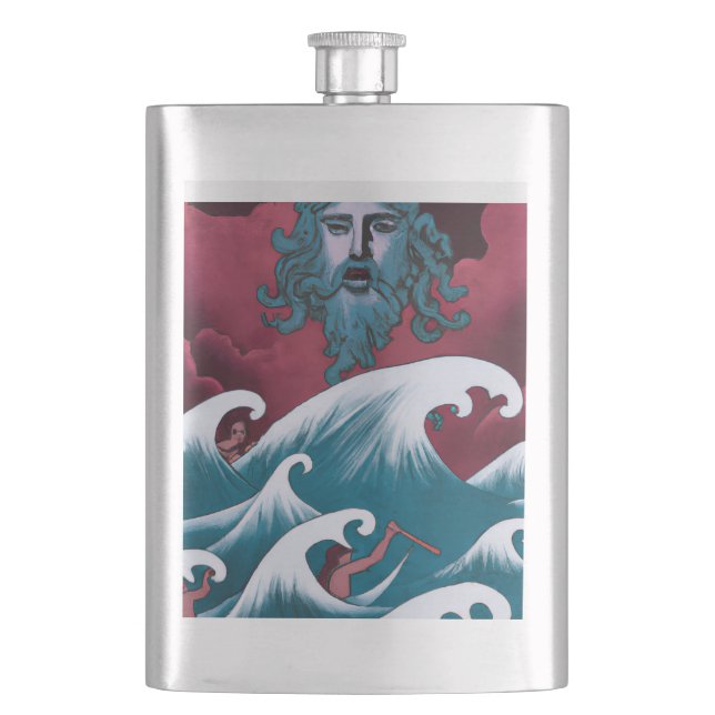 Rotes Neptun-Ölgemälde Flachmann (Vorderseite)