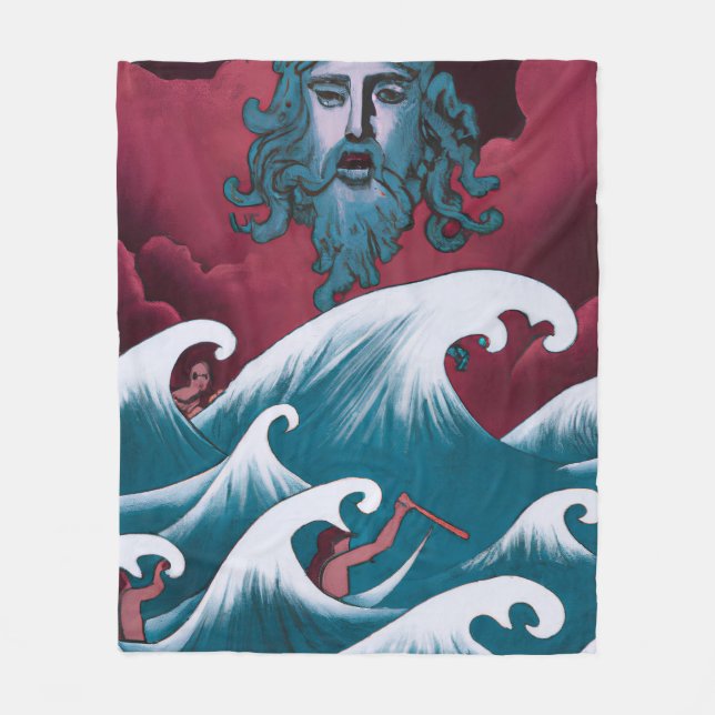 Rotes Neptun-Ölgemälde Fleecedecke (Vorderseite)