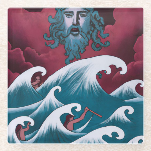 Rotes Neptun-Ölgemälde Glasuntersetzer (Vorderseite)