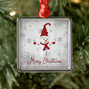 Rotes Niedliches Schneemann Holiday Ornament Aus Metall