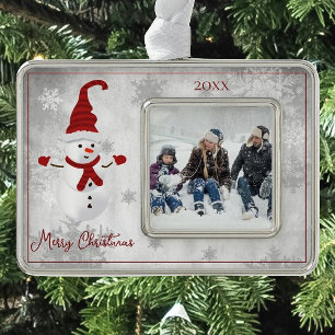Rotes Niedliches Schneemann Holiday Ornament Rahmen-Ornament Silber