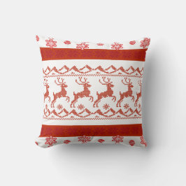 Rotes nordisches Rentier-Strickmuster-Weihnachts-K Kissen