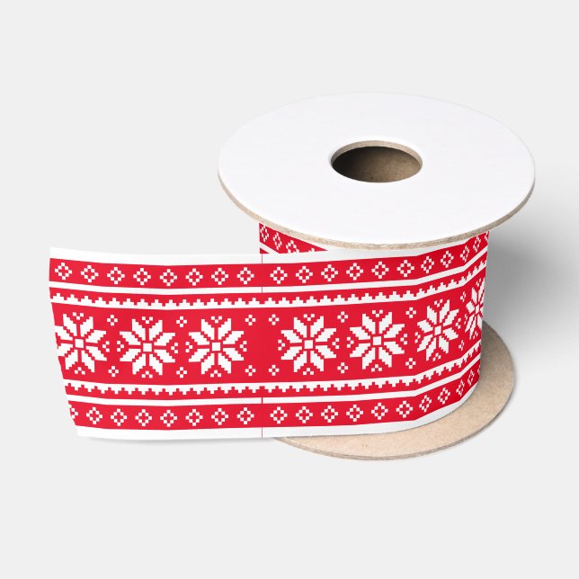 Rotes nordisches Strickjackemuster Weihnachtsband Satinband (Spule)