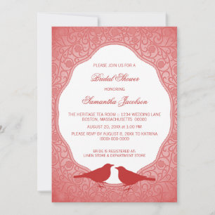Rotes Nouveau Floral Frame Brautparty laden ein Einladung