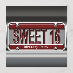 Rotes Nummernschild Sweet Sixteen Party Einladung