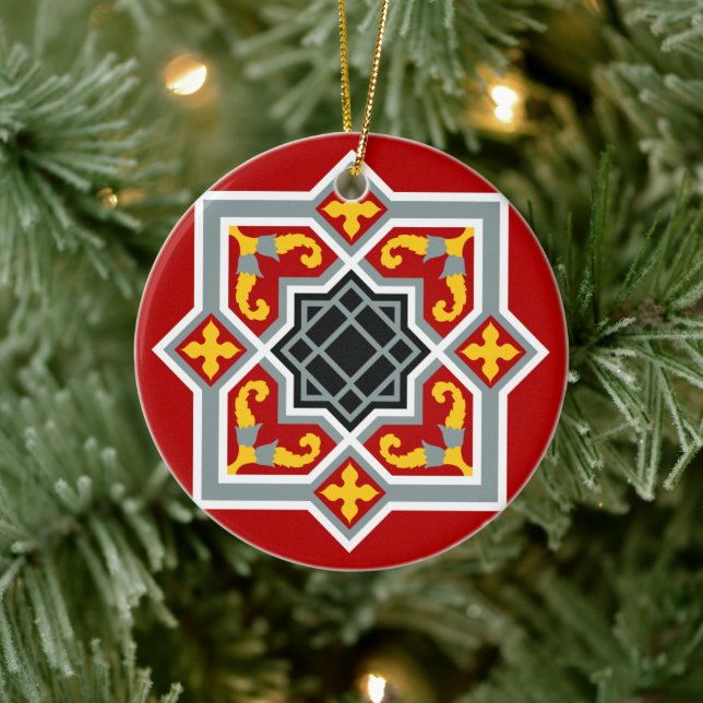 Rotes Oktagonmuster in Barcelona Keramik Ornament (Baum)