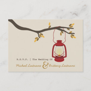 Rotes Öl Laterne Camping Hochzeit im Herbst R.S.V. RSVP Karte