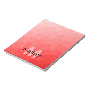 Rotes Ombre-Geometrie-Netzmuster Monogramm Notizblock